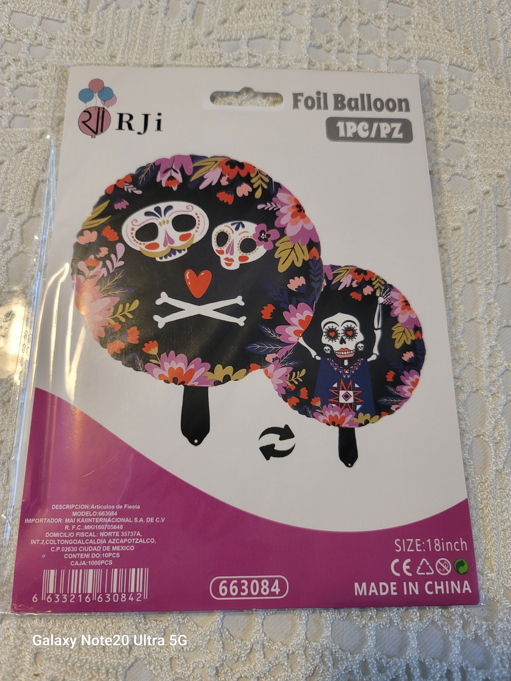 Black Floral Sugar Skull Foil Balloon - 18 inch